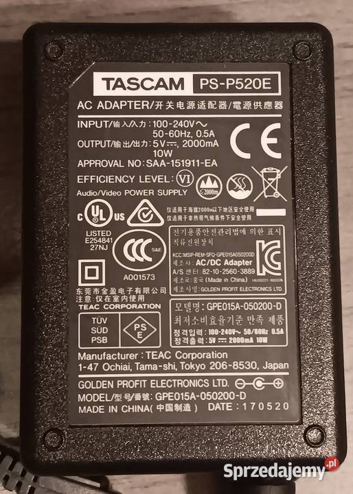 TASCAM P520E Zasilacz sieciowy Części i akcesoria Opole