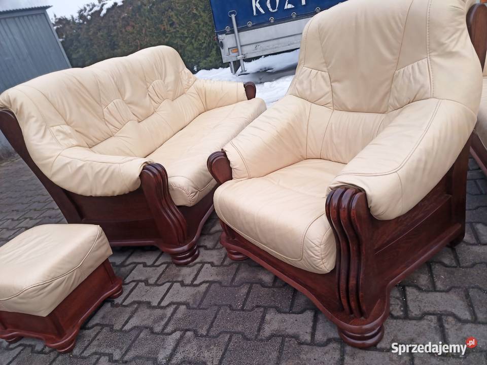 Komplet Rozkładany CREAM 321 i 2X Pufa i Ława Kozy