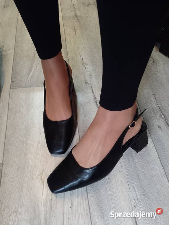 41 Czarne czółenka wieczorowe z odkrytą piętą Czółenka Kraków