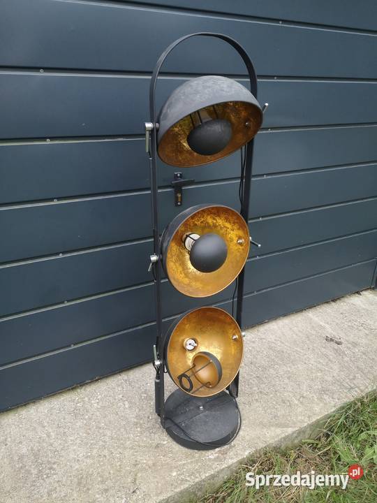 Lampa podłogowa czarna ze złotymi 3punktami Aleksandrów Łódzki
