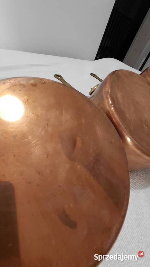 Zestaw siedmiu Francuskich rondli miedzianych Krzykawa sprzedam