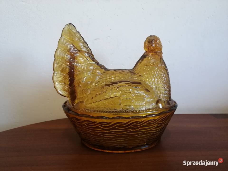 Kura szklana z Ząbkowic bursztynowa duża szkło Porcelana i szkło Borów