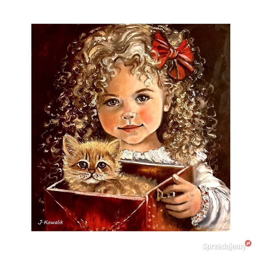 Kowalik Mruczanki obraz olejny 30x30 dziewczynka Warszawa