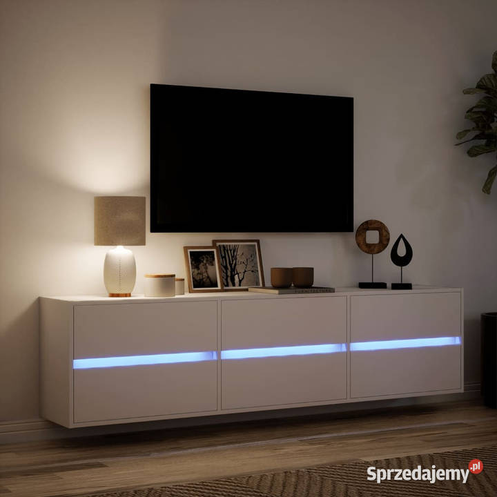 Ścienna szafka pod TV z LED biała 180x31x45 Warszawa
