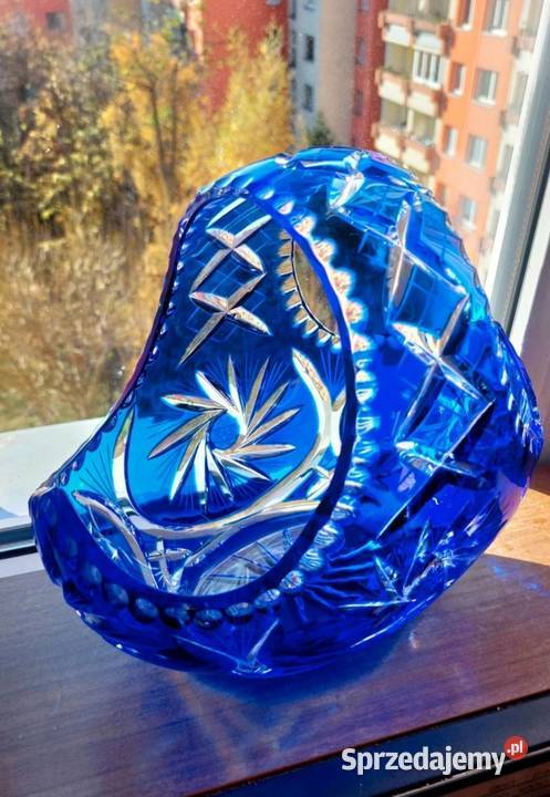Piękny duży kosz kryształowy PRL Wrocław