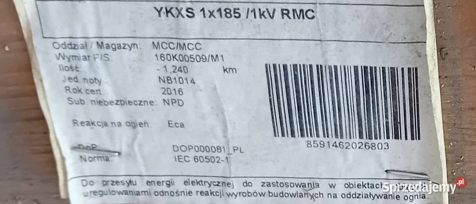 Kabel YKXS 1x185 Łódź