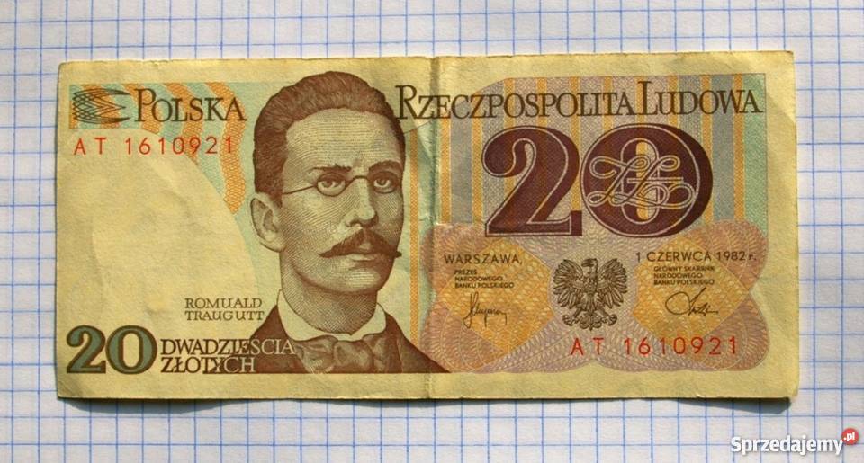 BANKNOT 20 ZŁOTYCH 1982 POLSKA R TRAUGUTT Piszczac