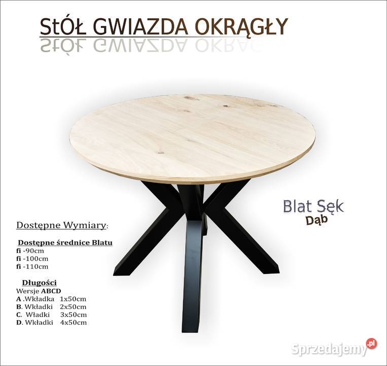 Stół Okrągły Dąb Sękaty Noga Metalowa Gwiazda 100cm kujawsko-pomorskie