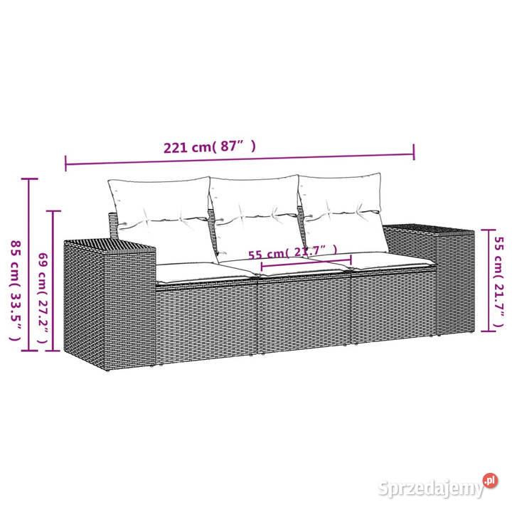 3częściowa sofa do ogrodu z poduszkami szara Warszawa