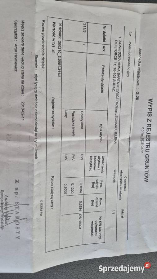 Działka Doktorce gm Suraż rolna