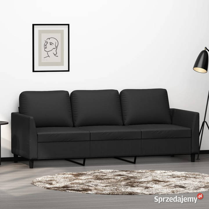 3osobowa sofa czarna 180 obita sztuczną skórą mazowieckie Warszawa