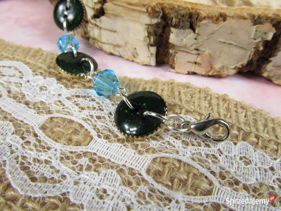 Bransoletka kolczyki zestaw guziki zielony złoty Katowice