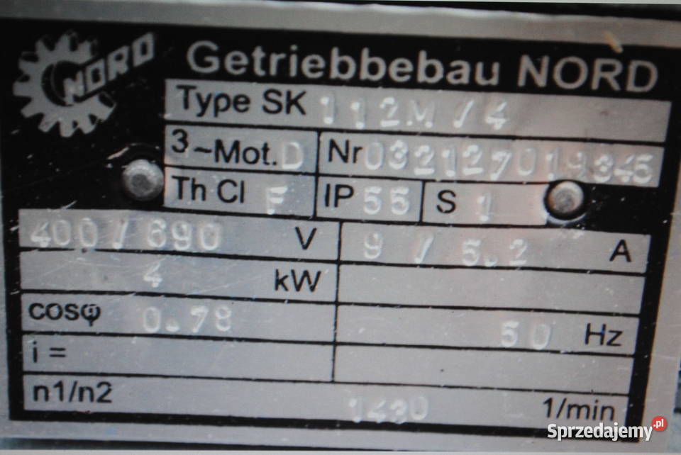 Motoreduktor kołnierzowy 4kw 18obrmin NORD lubuskie Kargowa sprzedam