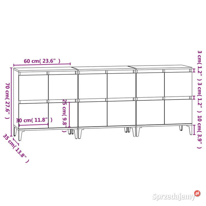 Komody 3 przydymiony dąb 60x35x70 WM3185780 Komody mazowieckie Warszawa sprzedam