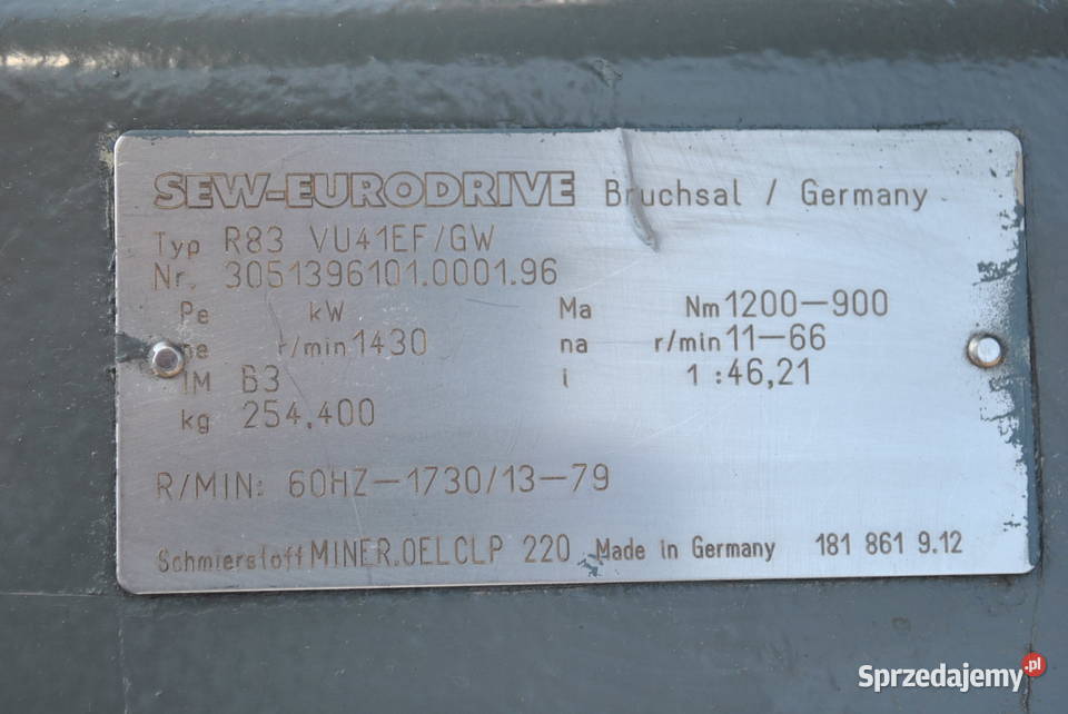 Motoreduktor 75kw z regulacją 1166obrmin firmy Biznes i Przemysł Kargowa