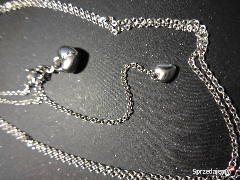 Srebrny łańcuszek z dwoma subtelnymi sercami łódzkie Tomaszów Mazowiecki sprzedam