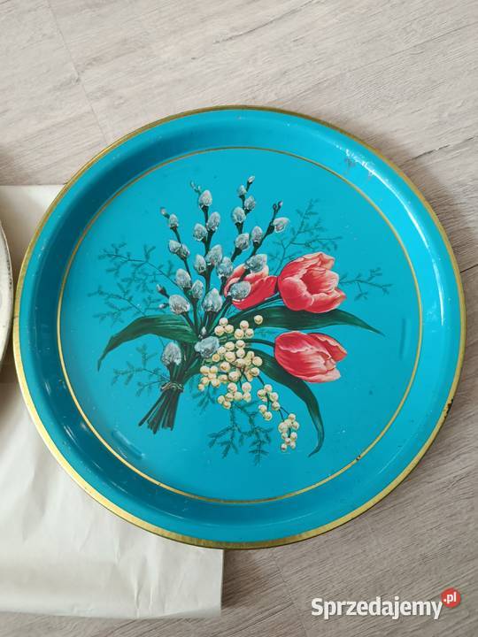 Cztery blaszki tace malowane z PRL zestaw Pozostałe Choszczno