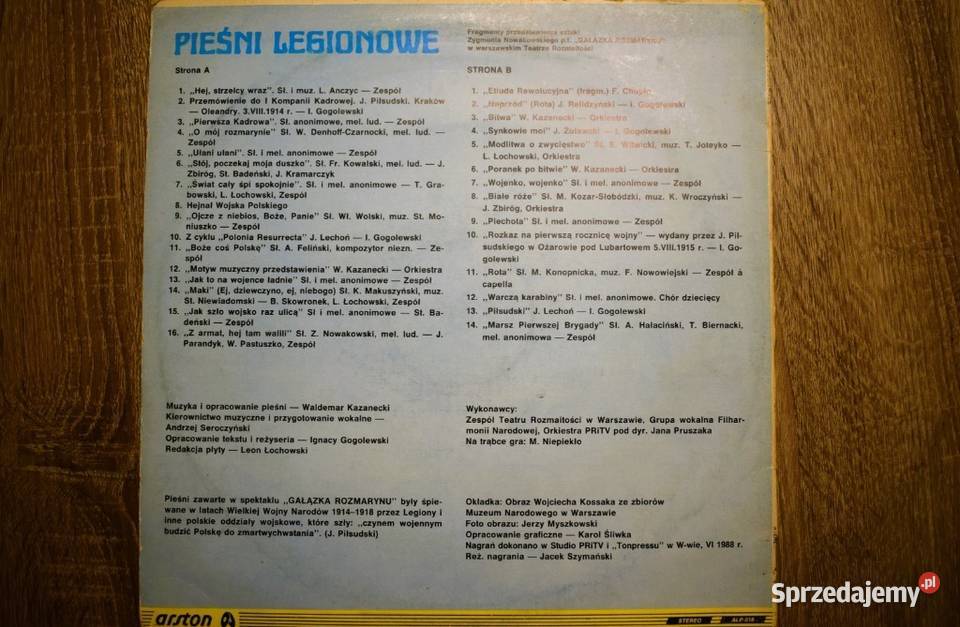 Pieśni Legionowe płyta w stanie kujawsko-pomorskie Chełmno