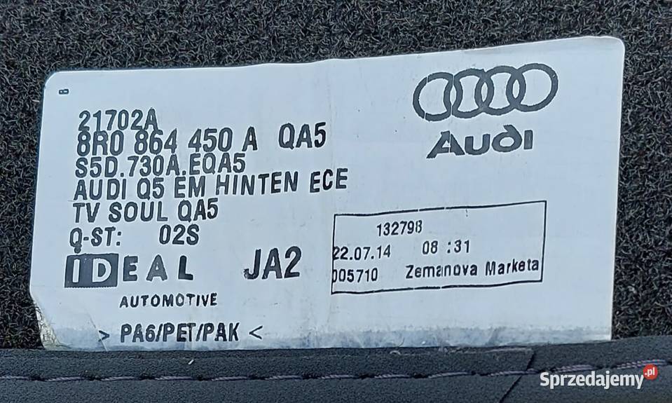 ORYGINALNE DYWANIKI WELUROWE AUDI Q5 8R Mielęcin sprzedam