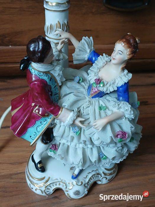 Stara lampka figuralna Drezno para Porcelana i szkło Kraków
