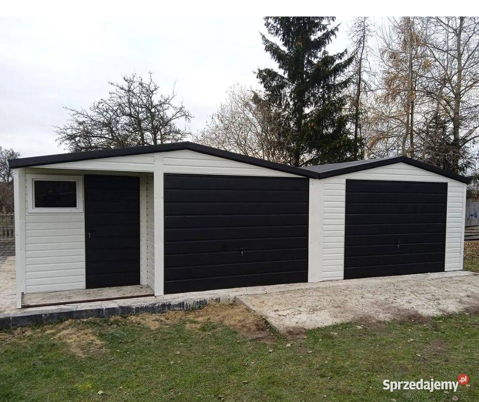 Garaż Blaszany 9x5 Biały Grafit Brama