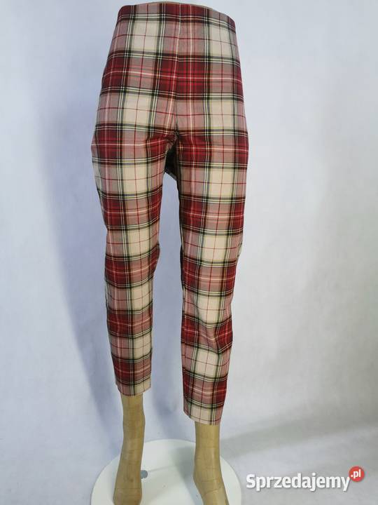 nowe spodnie w kratę 4446 czerwony Lublin