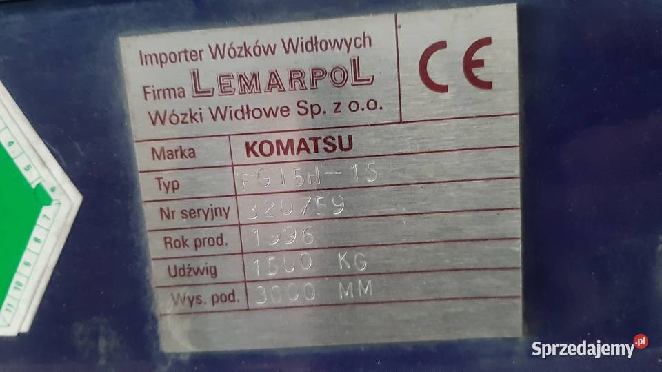 Wózek widłowy 15t Komatsu benzgaz Sprzedam Komatsu Wola Krzysztoporska