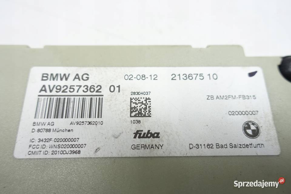 BMW F10 MODUŁ STEROWNIK ANTENY sensor 9257362 osobowe Rudka