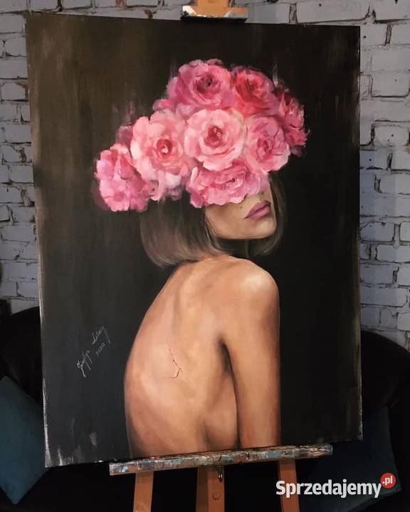 DUŻY nowoczesny obraz akt kobieta roże do Warszawa sprzedam