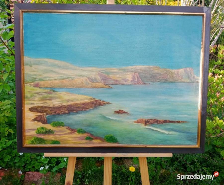 PEJZAŻ MORSKI OLEJ NA PŁÓTNIE 89 x 69 łódzkie Pabianice
