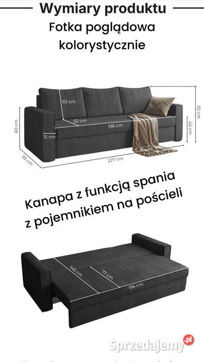 Kanapa trzy osobowa z funkcją spania pojemnikiem dolnośląskie Oława