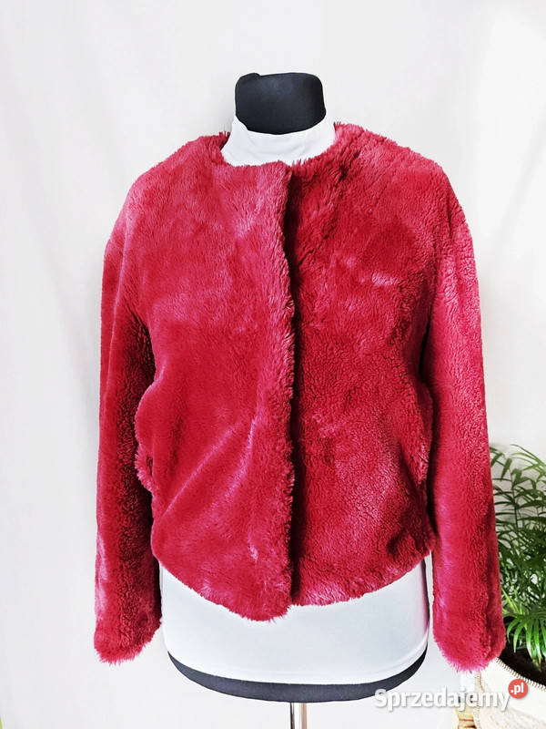 Bordowy płaszcz damski kurtka z futerkiem krótki Złoczew