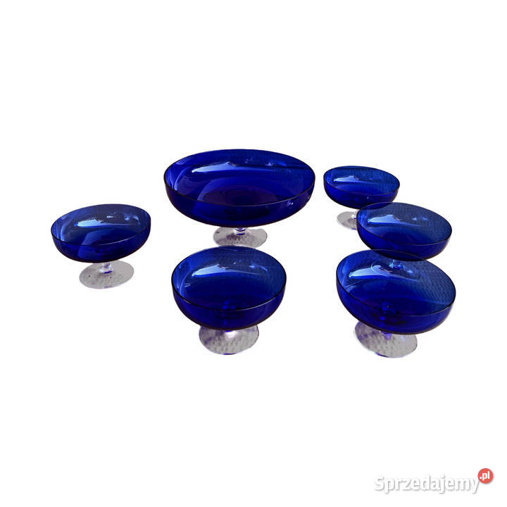 Zestaw deserowy z kobaltowego szkła 5 pucharków Warszawa
