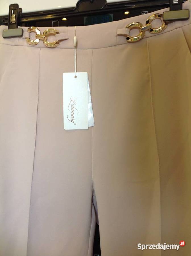Spodnie Beżowe Cygaretki Damskie r S NOWE złoty Nowa Sól