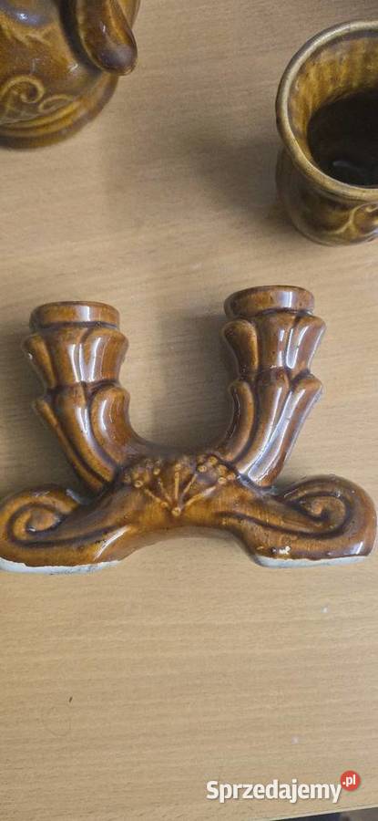 Dzbanek karafka kubek świecznik PRL brązowy Tarnowskie Góry