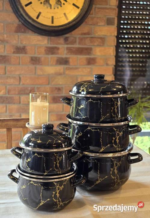 PROMOCAJA 199 Garnki duże emalia czarny marmur Zabrze sprzedam
