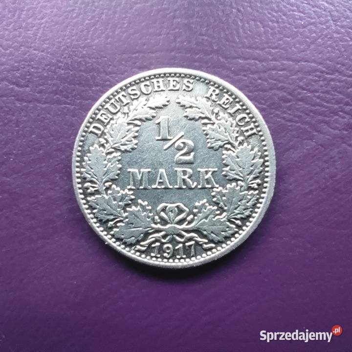 Moneta PRUSY ½  MARKI 1917 A - Srebro - Piękna / Rzadka !