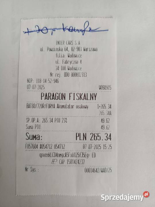 FURYA Akumulator 80Ah 720A P rozruchowy osobowe Andrychów