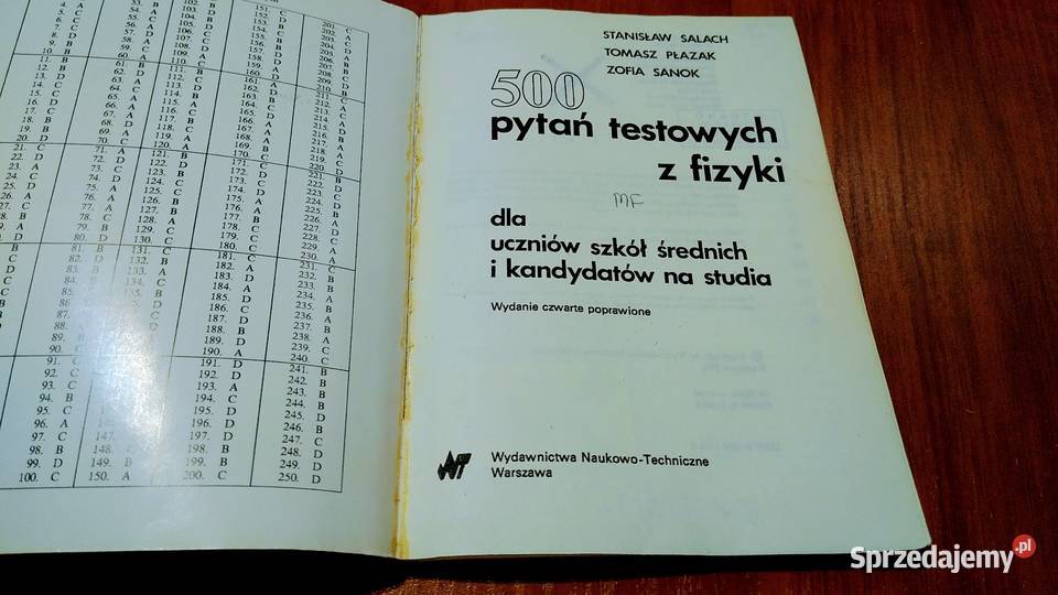 500 pytań testowych z fizyki szkół średnich Rok wydania 1991 Gdańsk sprzedam