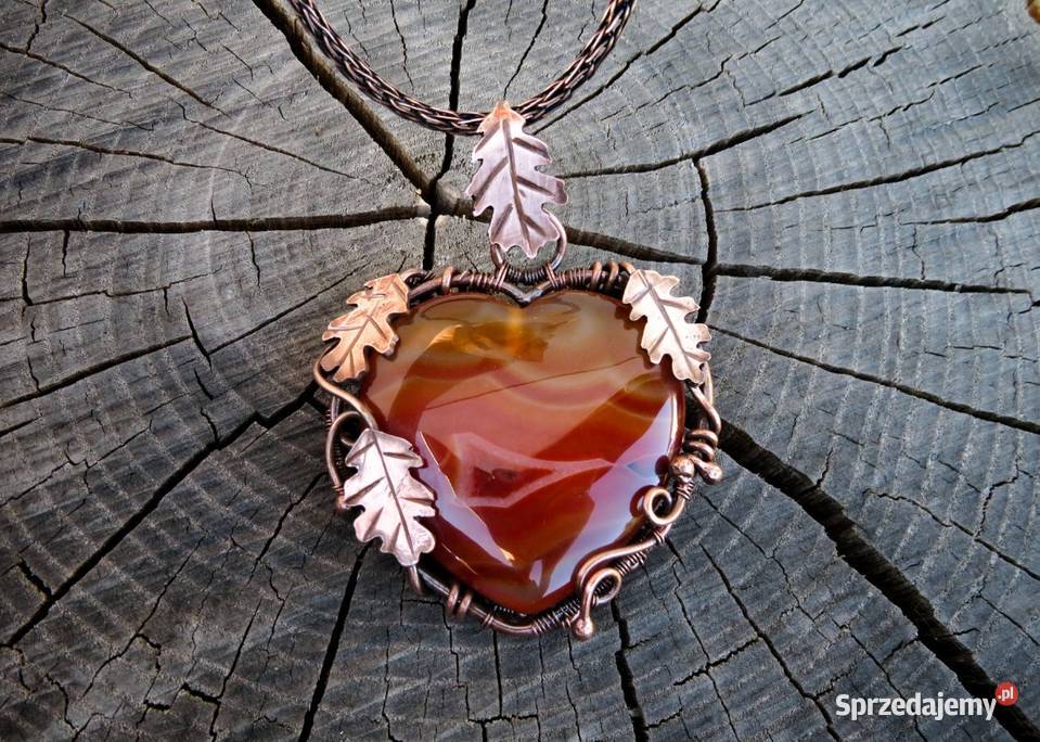 Dwustronny miedziany wisiorek z agatem motyw małopolskie Wieliczka