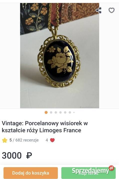 Vintage Limoges France Porcelanowy wisiorek z Pabianice sprzedam
