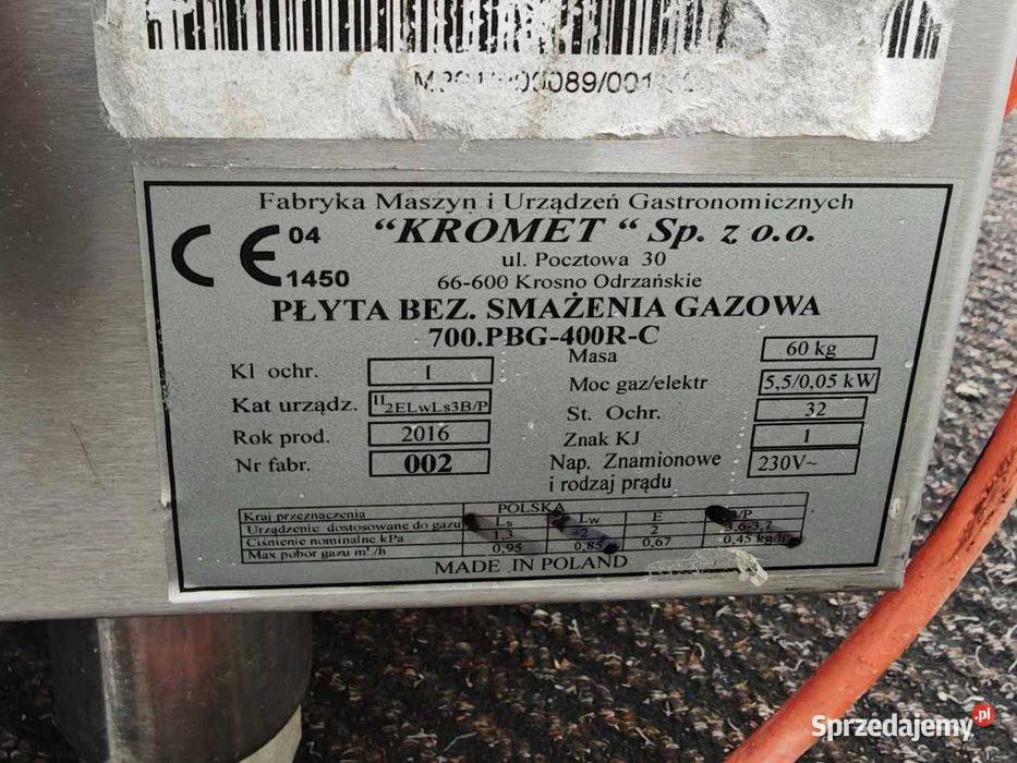 Płyta grillowa gastronomiczna Kromet LPG 55kW śląskie