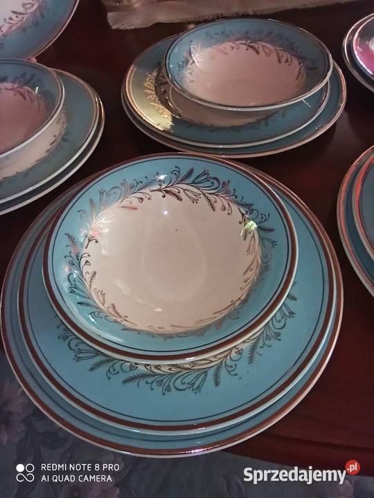 Serwis obiadowy 6 osób Błękitno złoty Elegancki Gdańsk sprzedam