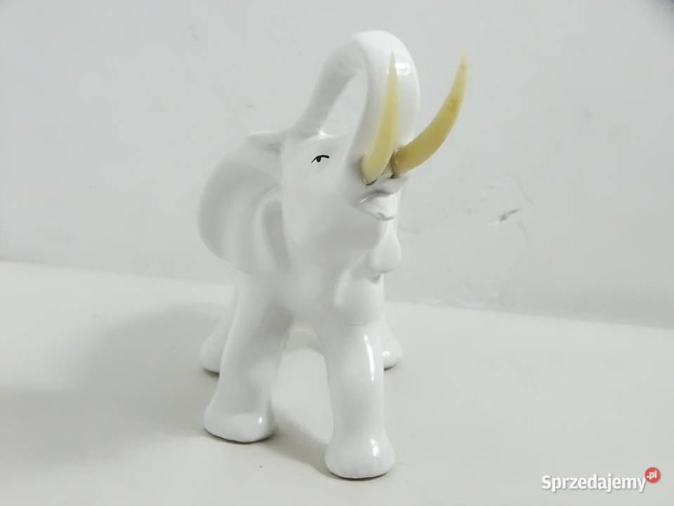 Stary ceramiczny słoń z uniesioną trąbą Vintage lubelskie Biłgoraj