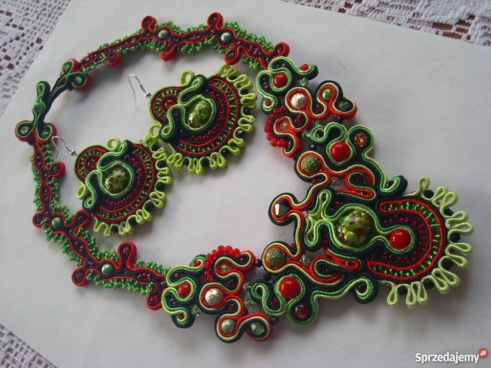 Naszyjnik kolczyki sutaszgreenred Częstochowa sprzedam