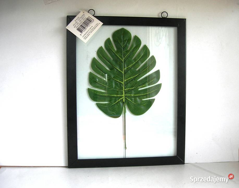 Ramka mała szkło metal z liściem z tworzywa nowa Bełchatów