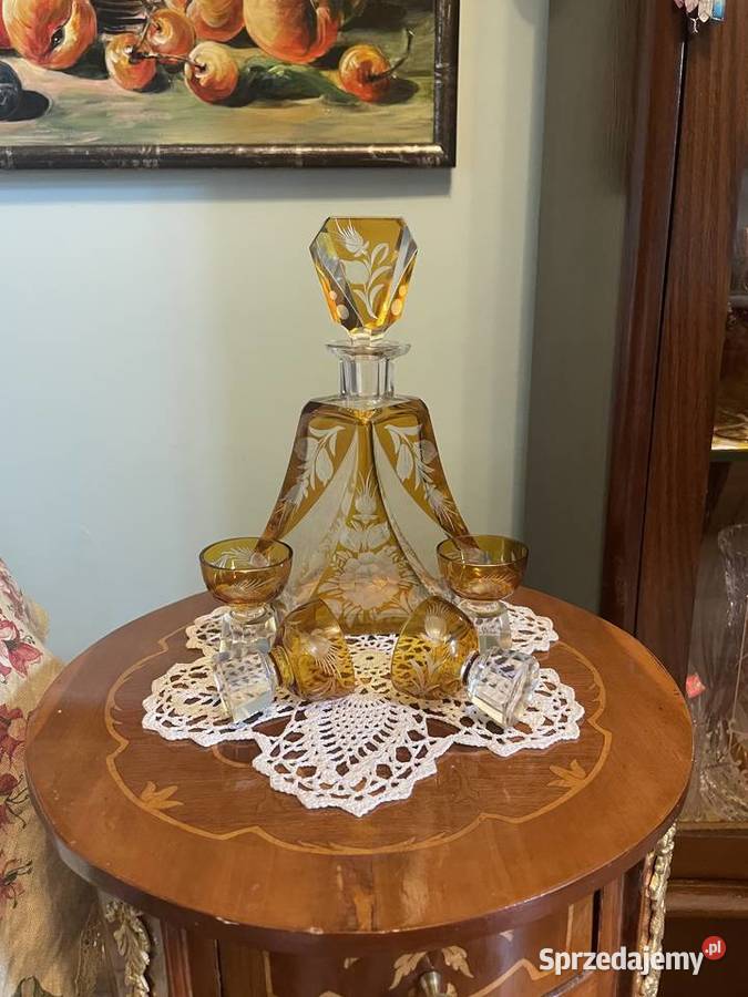 Karafka z kieliszkami z krysztalu Bohemia Rękodzieło Jelenia Góra