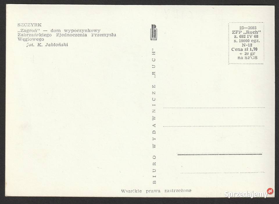 SZCZYRK DW ZAGROŃ 1968 BEZ OBIEGU Pocztówki i karty telefoniczne łódzkie sprzedam