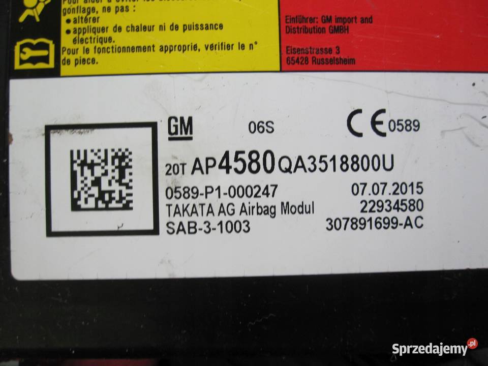 INSIGNIA A I LIFT 10r AIRBAG poduszka fotela