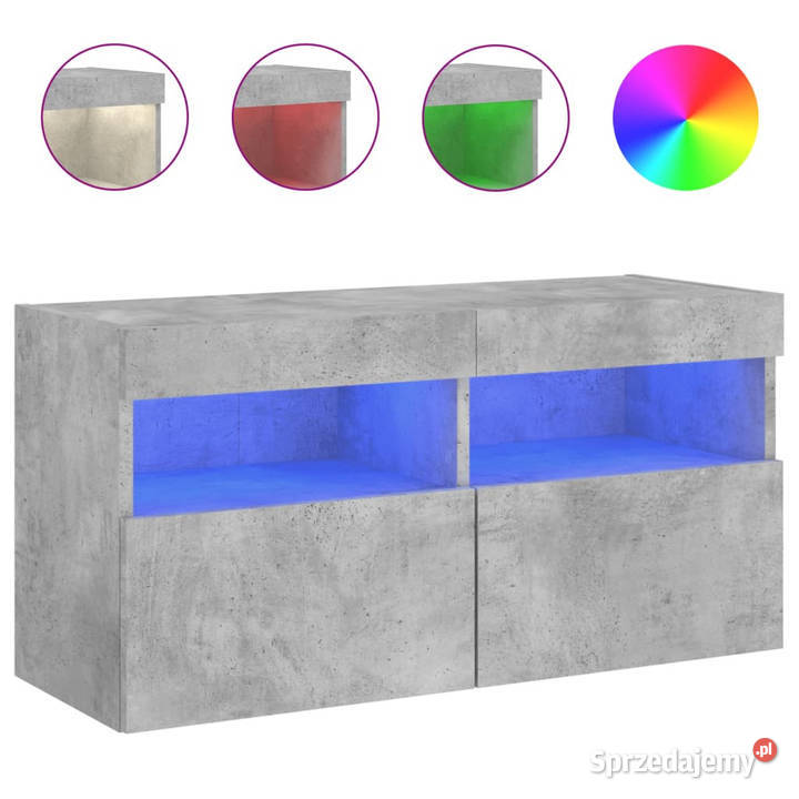 Ścienna szafka TV z LED szarość betonu 80x30x40 mazowieckie Warszawa